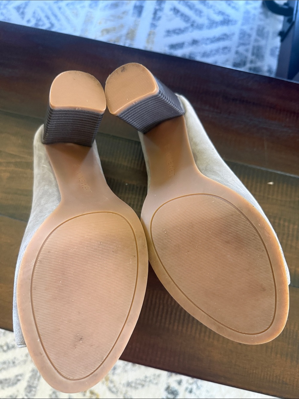 Nine West Taupe Suede Peep-Toe Block Heel Booties - Picture 3 of 5